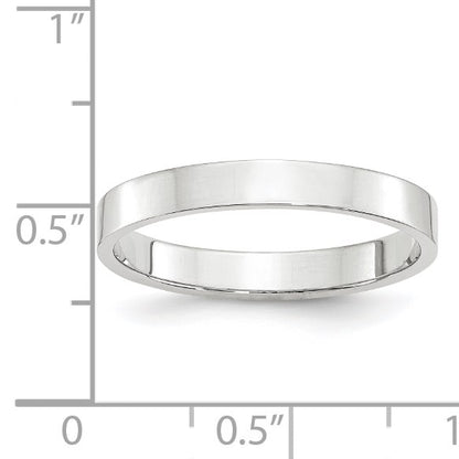 14k White Gold 3mm Lightweight Flat Wedding Band Size 10.5