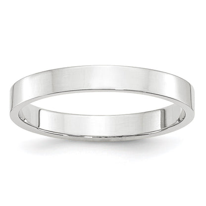 14k White Gold 3mm Lightweight Flat Wedding Band Size 10.5