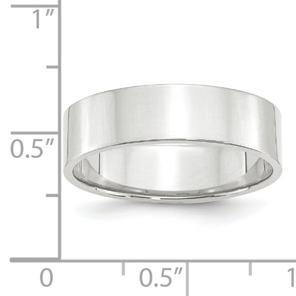 14k White Gold 6mm Lightweight Flat Wedding Band Size 9.5