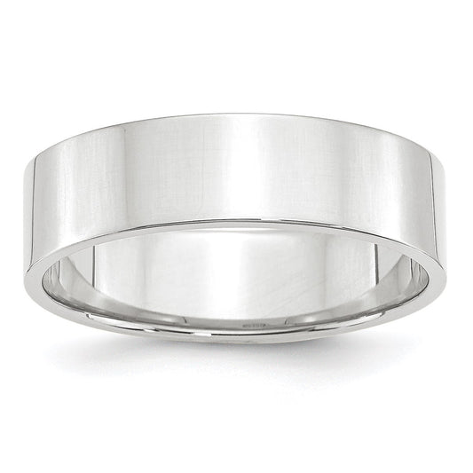 14k White Gold 6mm Lightweight Flat Wedding Band Size 6.5