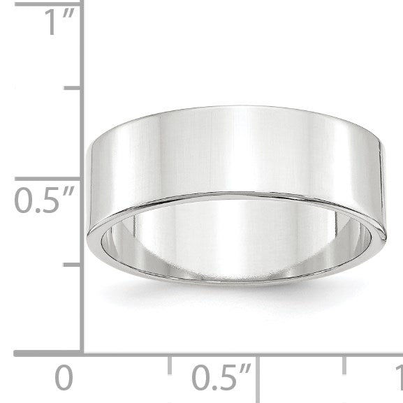 14k White Gold 7mm Lightweight Flat Wedding Band Size 10.5