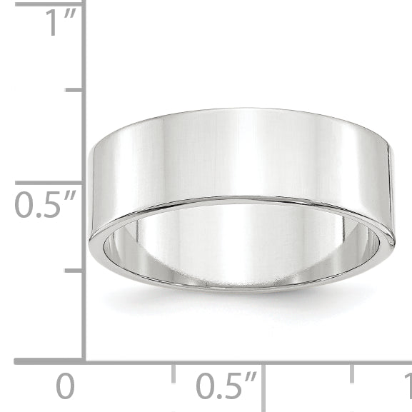 14k White Gold 7mm Lightweight Flat Wedding Band Size 11