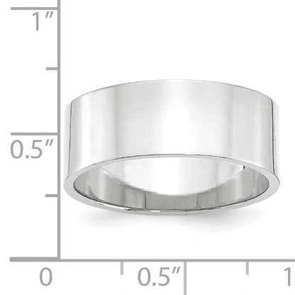 14k White Gold 8mm Lightweight Flat Wedding Band Size 9