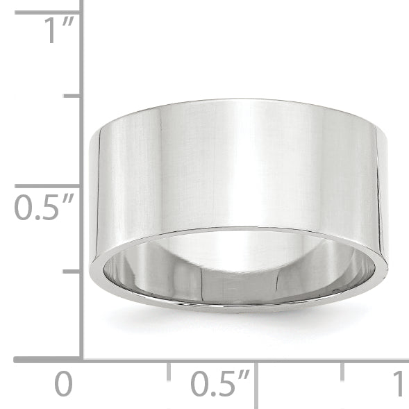14k White Gold 10mm Lightweight Flat Wedding Band Size 4.5