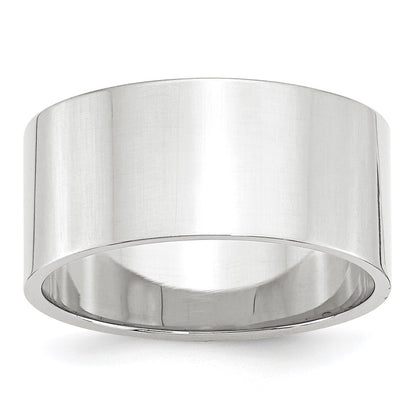 14k White Gold 10mm Lightweight Flat Wedding Band Size 7