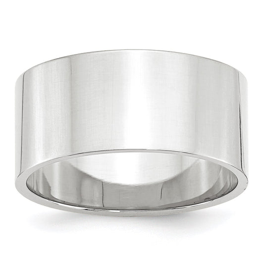 14k White Gold 10mm Lightweight Flat Wedding Band Size 7