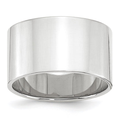 14k White Gold 12mm Lightweight Flat Wedding Band Size 10