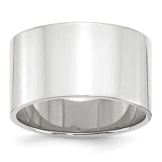 14k White Gold 12mm Lightweight Flat Wedding Band Size 10