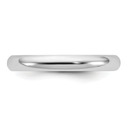 14k White Gold 3mm Half-Round Wedding Band Ring Size 8.5