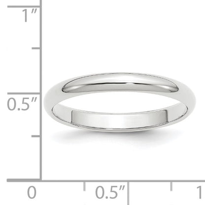 14k White Gold 3mm Half-Round Wedding Band Size 6.5