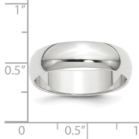 14k White Gold 6mm Half-Round Wedding Band Size 9