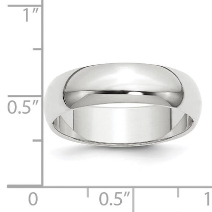 14k White Gold 6mm Half-Round Wedding Band Size 9