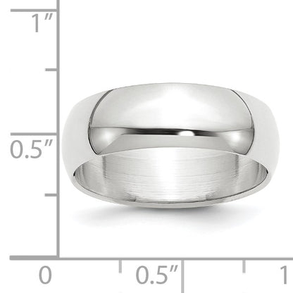 14k White Gold 7mm Half-Round Wedding Band Size 11