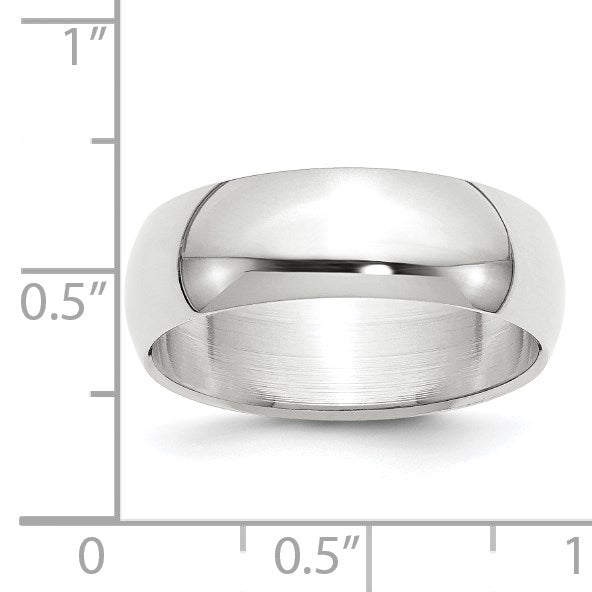 14k White Gold 7mm Half-Round Wedding Band Size 12