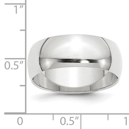14k White Gold 8mm Half-Round Wedding Band Size 11