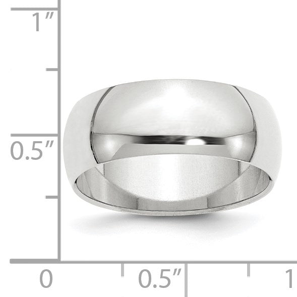 14k White Gold 8mm Half-Round Wedding Band Size 4