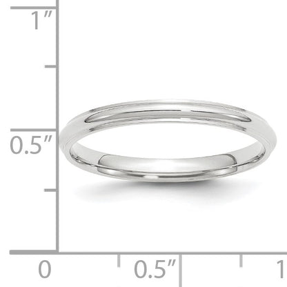 14k White Gold 2.5mm Half Round with Edge Wedding Band Size 6.5