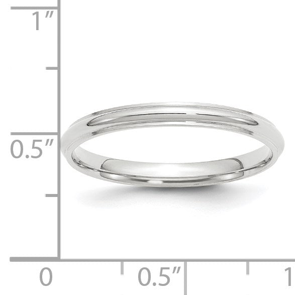 14k White Gold 2.5mm Half Round with Edge Wedding Band Size 8