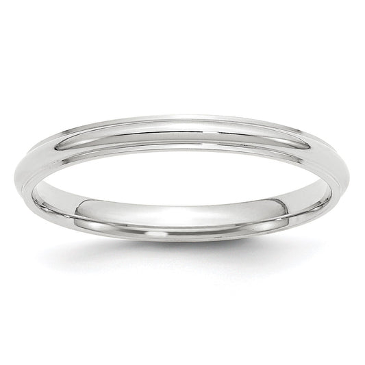 14k White Gold 2.5mm Half Round with Edge Wedding Band Size 5