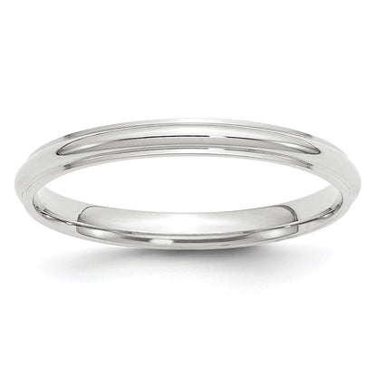 14k White Gold 2.5mm Half Round with Edge Wedding Band Size 4.5