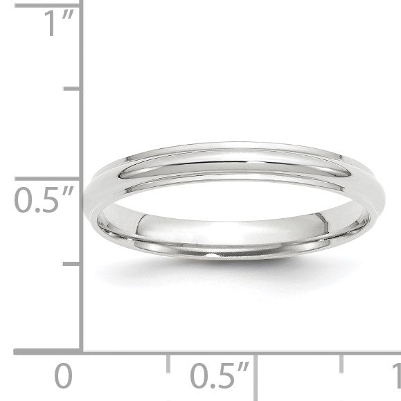 14k White Gold 3mm Half Round with Edge Wedding Band Size 10.5