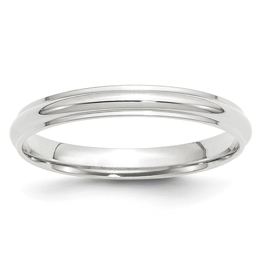 14k White Gold 3mm Half Round with Edge Wedding Band Size 10.5