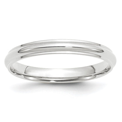 14k White Gold 3mm Half Round with Edge Wedding Band Size 10