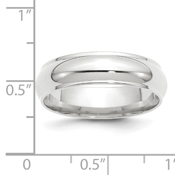 14k White Gold 6mm Half Round with Edge Wedding Band Size 7