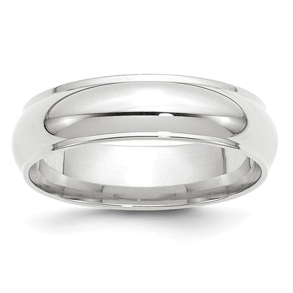 14k White Gold 6mm Half Round with Edge Wedding Band Size 6