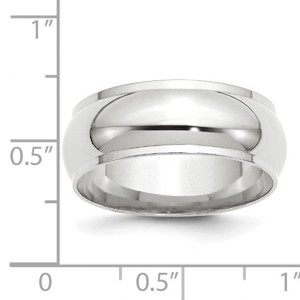 14k White Gold 8mm Half Round with Edge Wedding Band Size 12