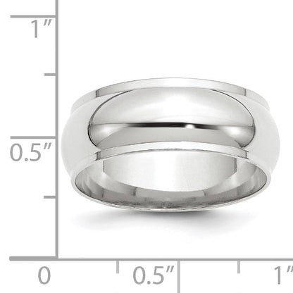 14k White Gold 8mm Half Round with Edge Wedding Band Size 10