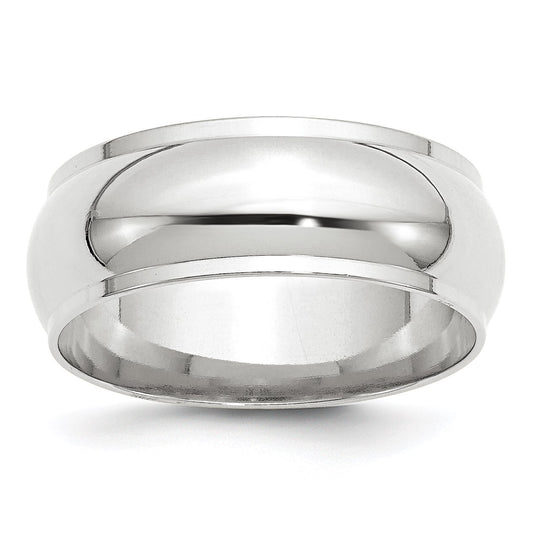 14k White Gold 8mm Half Round with Edge Wedding Band Size 10.5