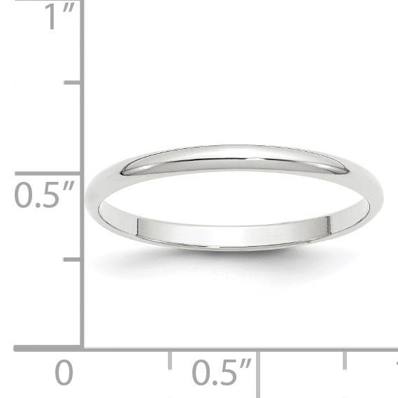 14k White Gold 2mm Lightweight Half Round Wedding Band Size 12.5