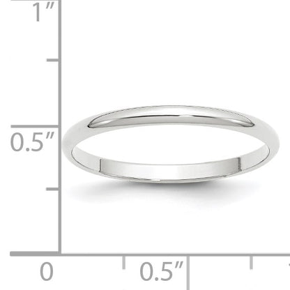 14k White Gold 2mm Lightweight Half Round Wedding Band Size 12.5