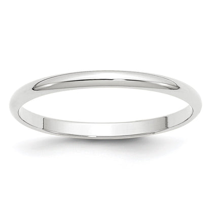 14k White Gold 2mm Lightweight Half Round Wedding Band Size 11
