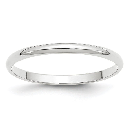 14k White Gold 2mm Lightweight Half Round Wedding Band Size 4.5