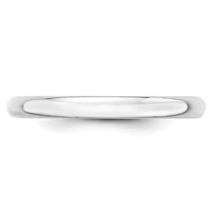 14k White Gold 2.5mm Lightweight Half Round Wedding Band Size 10