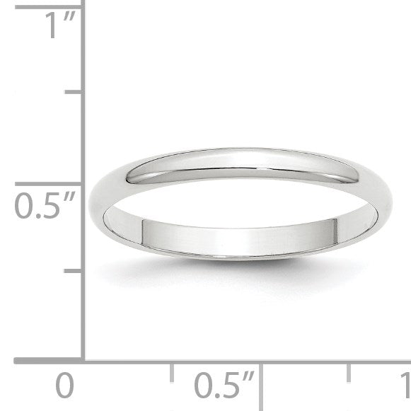 14k White Gold 2.5mm Lightweight Half Round Wedding Band Size 10