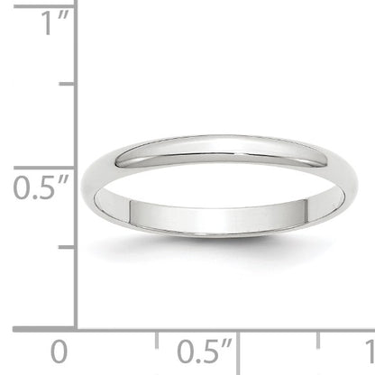 14k White Gold 2.5mm Lightweight Half Round Wedding Band Size 10