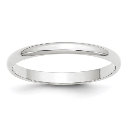 14k White Gold 2.5mm Lightweight Half Round Wedding Band Size 10