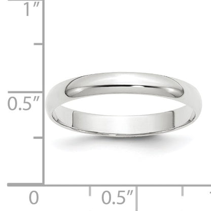 14k White Gold 3mm Lightweight Half Round Wedding Band Size 10.5