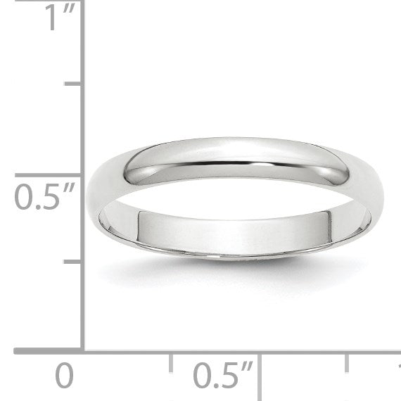 14k White Gold 3mm Lightweight Half Round Wedding Band Size 8