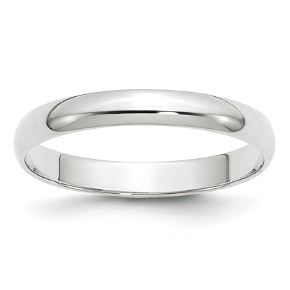 14k White Gold 3mm Lightweight Half Round Wedding Band Size 11.5