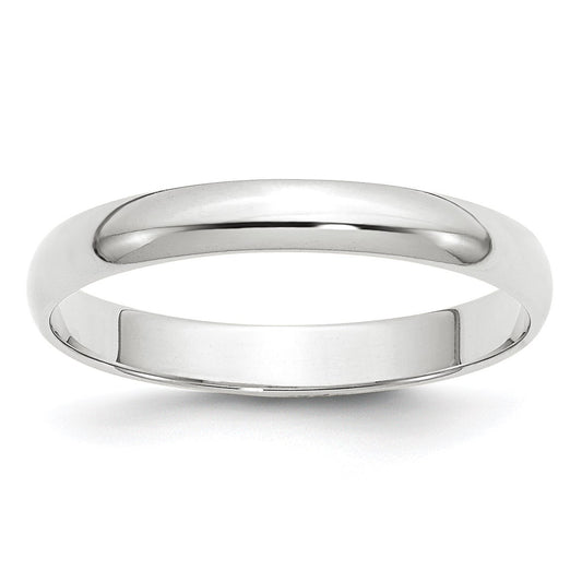 14k White Gold 3mm Lightweight Half Round Wedding Band Size 9.5