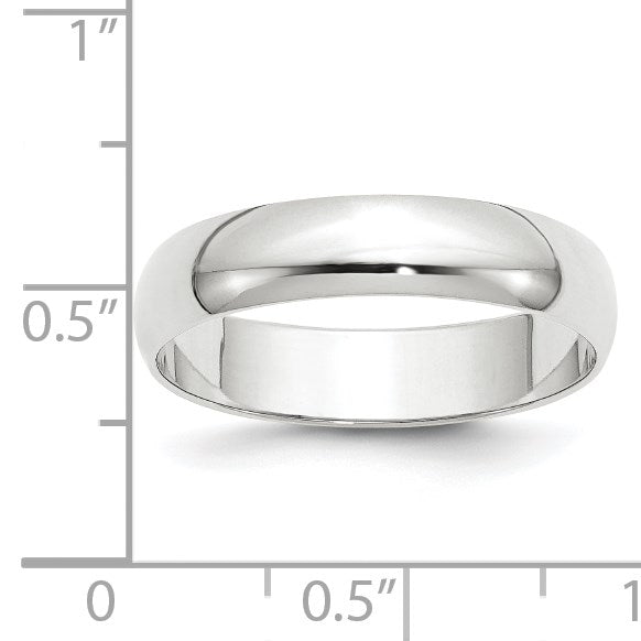 14k White Gold 5mm Lightweight Half Round Wedding Band Size 12.5