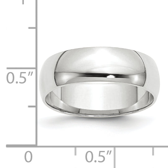 14k White Gold 6mm Lightweight Half Round Wedding Band Size 8