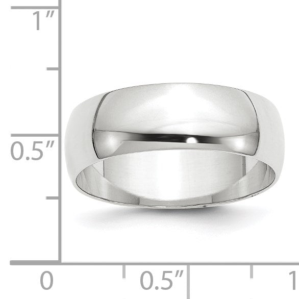 14k White Gold 7mm Lightweight Half Round Wedding Band Size 9.5