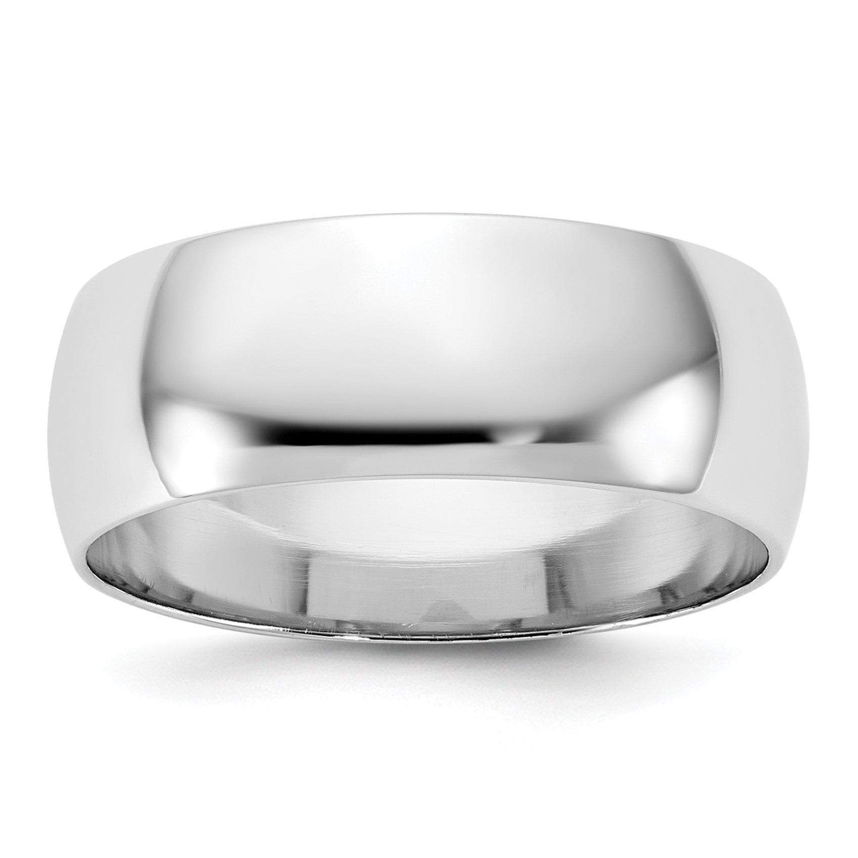 14k White Gold 7mm Lightweight Half Round Wedding Band Size 9