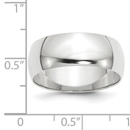 14k White Gold 8mm Lightweight Half Round Wedding Band Size 10