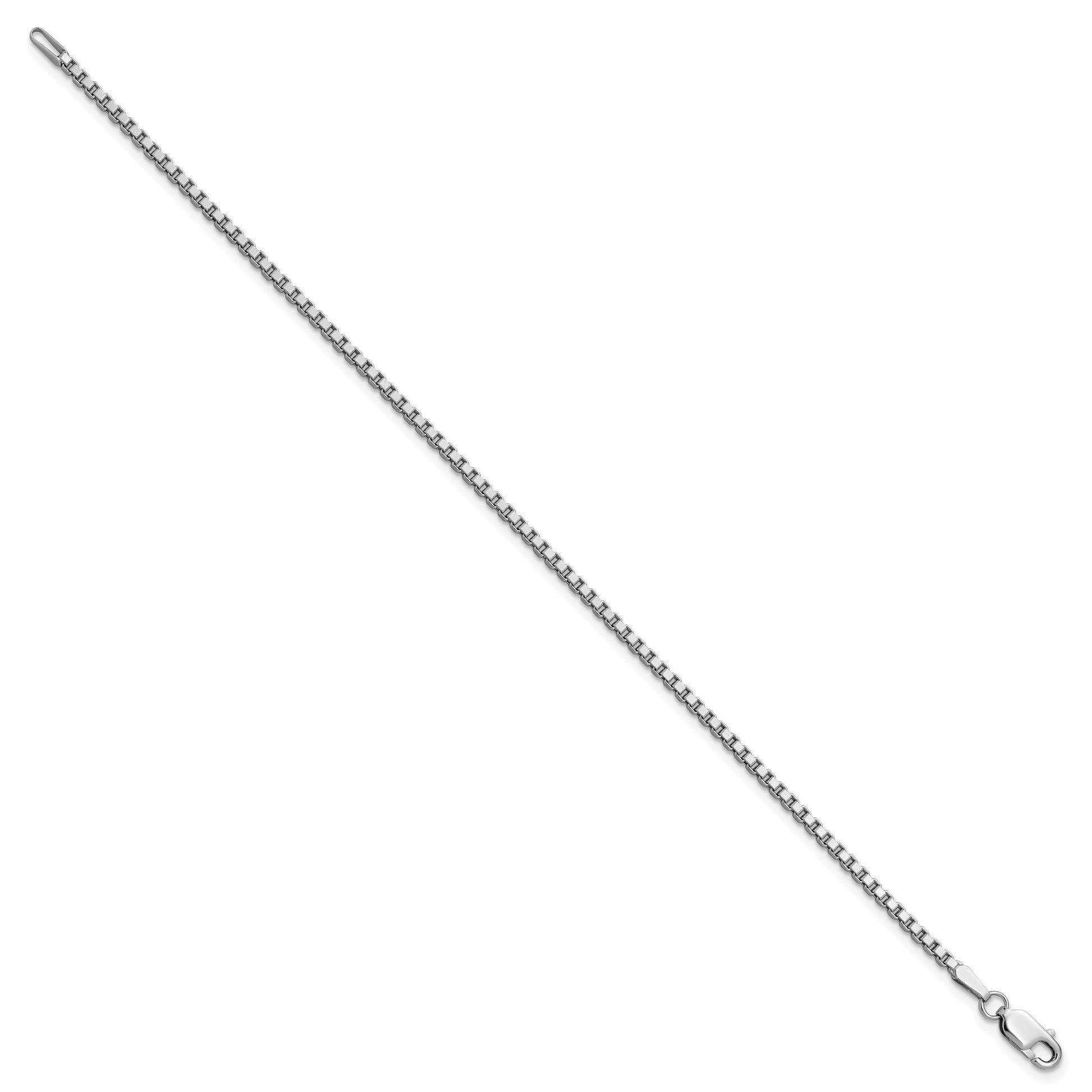 14K White Gold 7 inch 1.9mm Box with Lobster Clasp Bracelet